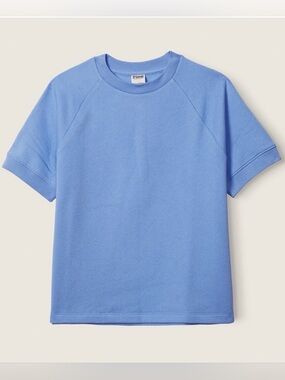 PINK Victoria's Secret Cropped Short Sleeve Crewneck Sweatshirt, Cornflower Blue